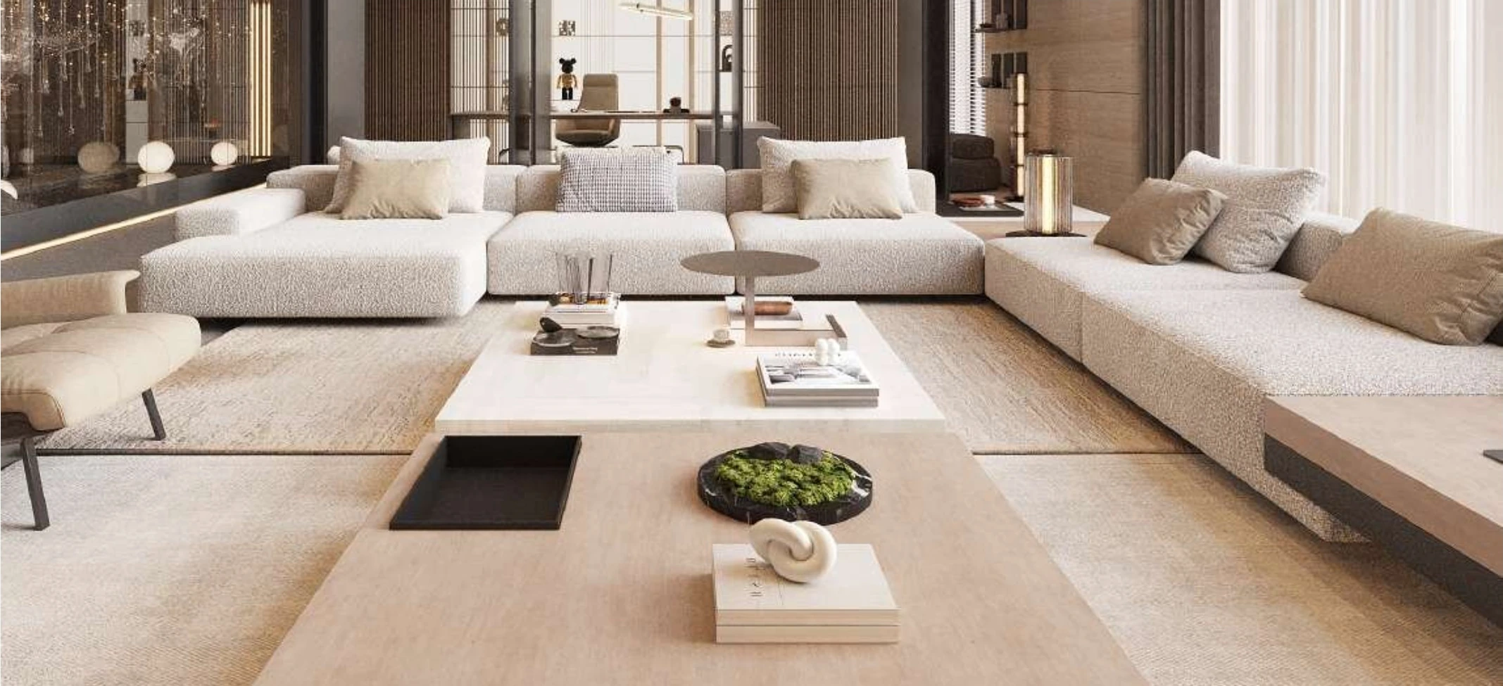 Private Villa — Marina Sunset Bay: Warm materials, soft lighting and calm spatial flow. Clean lines, layered textures and a timeless neutral palette shape this private residential villa.